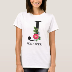 Personlig blomstavskrift J monogram T Shirt