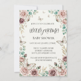 Personlig blomster fjäril baby shower inbjudningar
