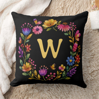 Personlig blomster fjäril monogram krans kudde