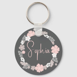 Personlig blomster namnskylt rosa nyckelring