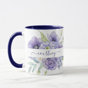 Personlig blomster vattenfärg i lila nyans mugg