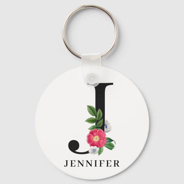 Personlig blomsteralfabet J monogram   Nyckelring (Framsida)