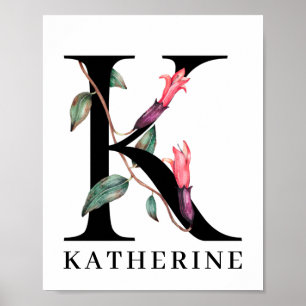 Personlig blomsteralfabet K monogram Poster