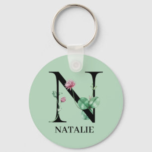 Personlig blomsteralfabet N monogram Nyckelring