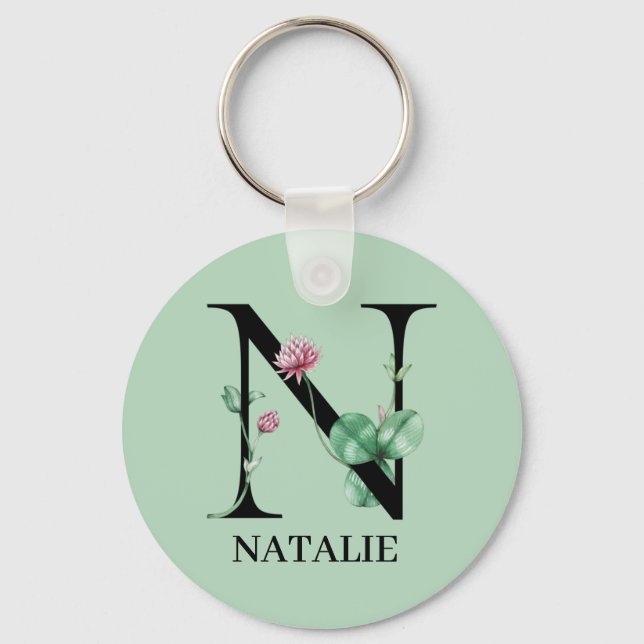 Personlig blomsteralfabet N monogram Nyckelring (Framsida)