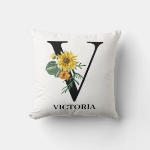 Personlig blomsteralfabet V monogram Kudde