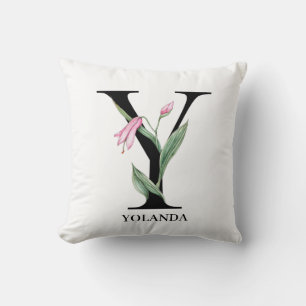 Personlig blomsteralfabet Y monogram Kudde