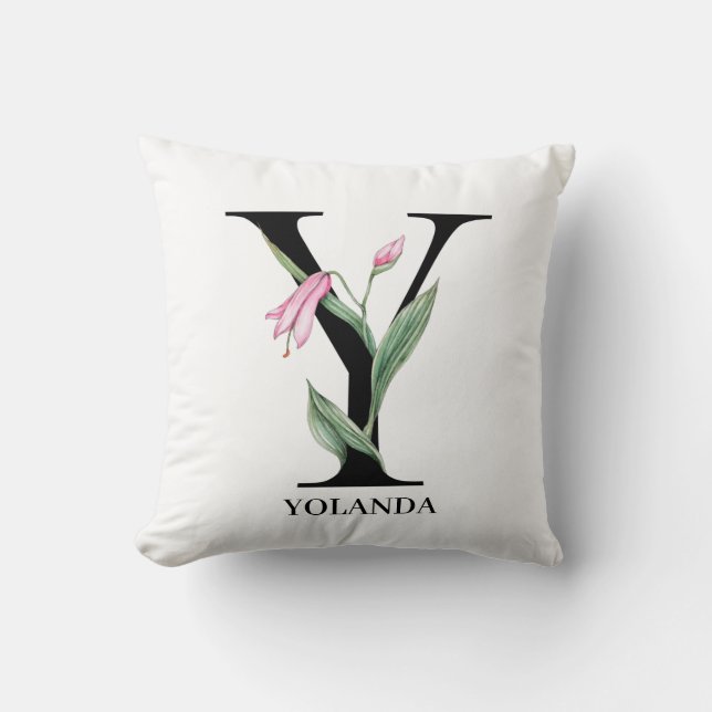 Personlig blomsteralfabet Y monogram Kudde (Framsida)