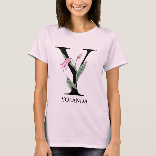 Personlig blomsteralfabet Y monogram   T Shirt (Framsida)
