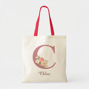 Personlig blomsterbokstav C monogram handväskor Tygkasse