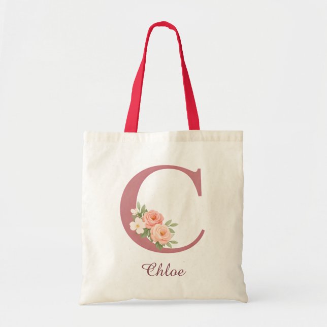Personlig blomsterbokstav C monogram handväskor Tygkasse (Framsidan)