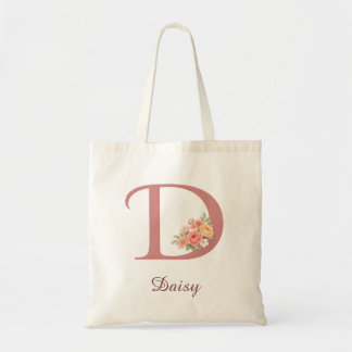 Personlig blomsterbokstav D monogram handväskor Tygkasse