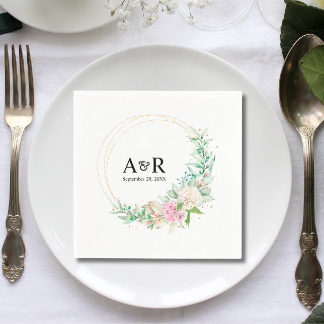 Personlig blomsterbotanisk cirkel bröllopspapper pappersservett (Personalized floral botanical circle wedding paper napkins add refined charm to receptions.)
