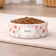 Personlig blomsterdekorerad hundskål med namn