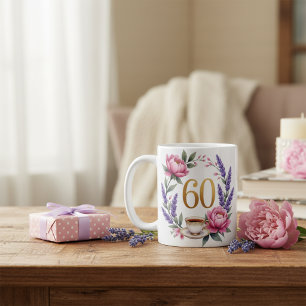 Personlig blomsterdekorerad mugg för mormor - 60-å