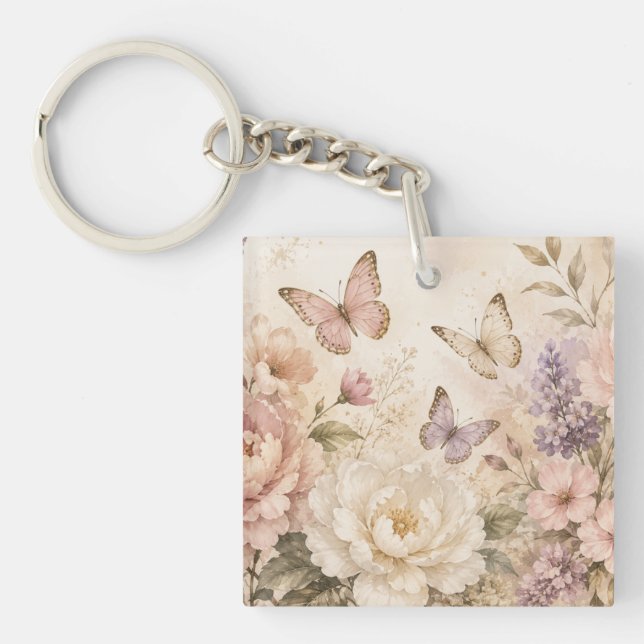 Personlig blomsterfjäril i akrylnyckelring (Framsidan)