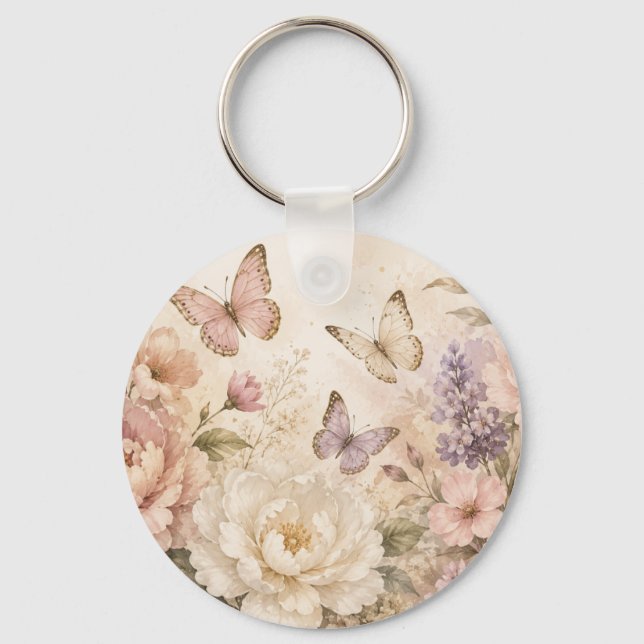 Personlig blomsterfjäril i akrylnyckelring nyckelring (Framsida)