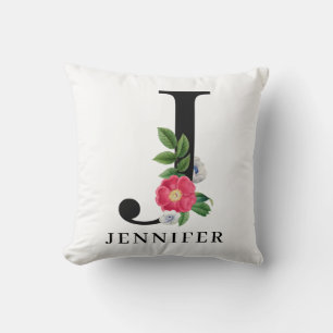 Personlig blomsterglättad alfabet J monogram Kudde