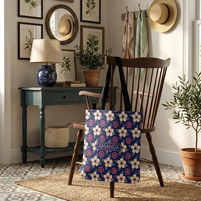 Personlig blomsterhandväskasom kan namnges tygkasse (Skapare uppladdad)