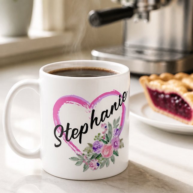 Personlig blomsterhjärtmugg kaffemugg (Skapare uppladdad)