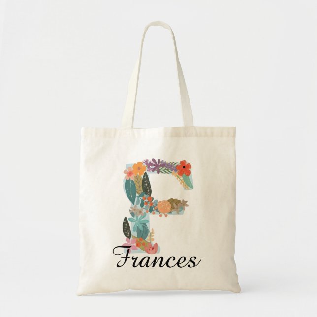 Personlig blomsterinitial Anpassat namn Botanisk Tygkasse (Framsidan)