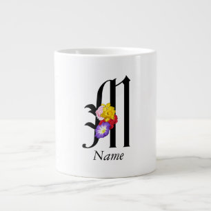 Personlig blomsterinitial M + Namn Jumbo Mugg
