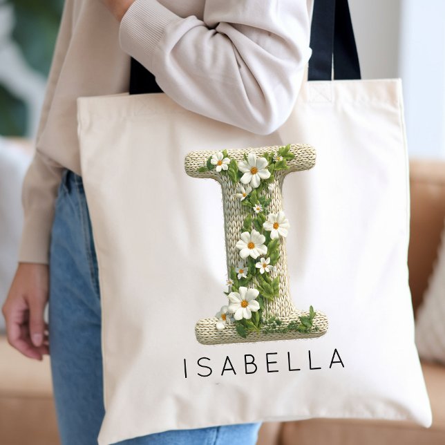 Personlig blomsterinitial monogram mors dag tygkasse (Vintage Style Botanical Letter Tote Bag | Customizable Floral Alphabet Gift for Teen Girls)