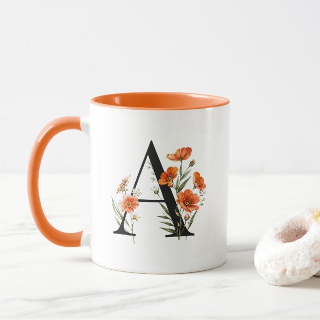 Personlig blomsterinitial mugg (Med munk)