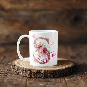 Personlig blomsterinitial mugg – Bokstav S