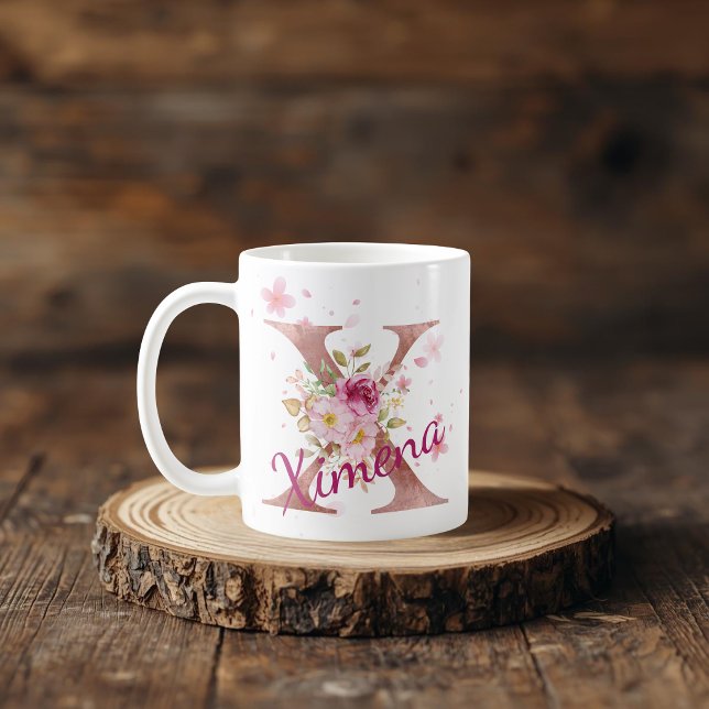 Personlig blomsterinitial mugg – Bokstav X (Skapare uppladdad)