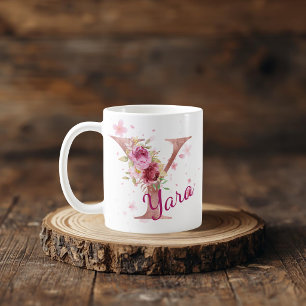 Personlig blomsterinitial mugg – Bokstav Y