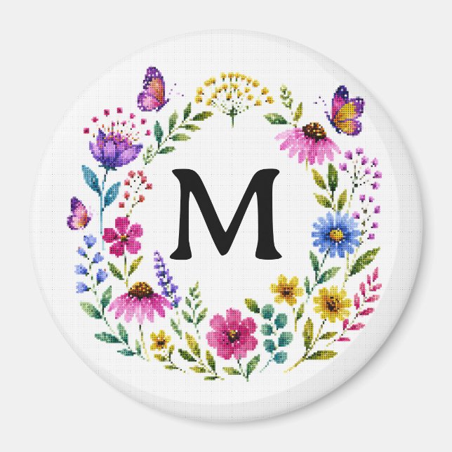 Personlig blomsterinitialkrans magnet (Framsidan)