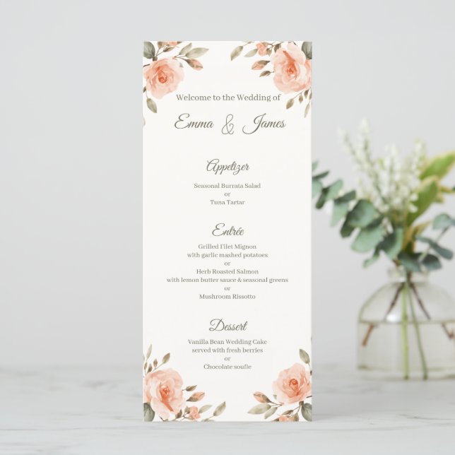 Personlig blomsterinspirerad menykort för bröllop meny (Stående Fram)