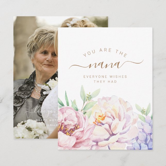 Personlig blomsterkort med foto för Nana Julkort (Fram/baksida)