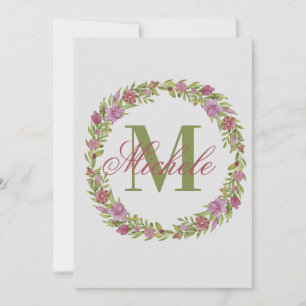 Personlig blomsterkrans efternamn monogram anteckningskort