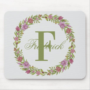 Personlig blomsterkrans efternamn monogram musmatta