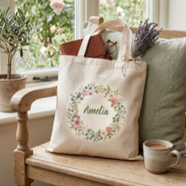 Personlig blomsterkrans shoppingväska | Anpassat n Tygkasse