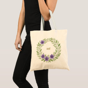 Personlig blomsterkrans Totebag – Anpassat namn Tygkasse