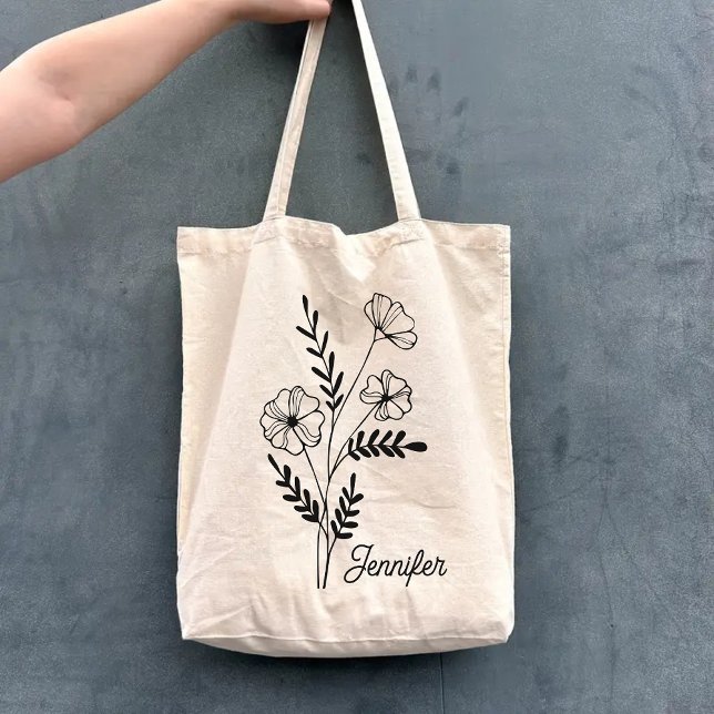 Personlig blomsterpåse för Mamma, Mormor & Vänner Tygkasse (personalized tote bag, bridesmaid gift, bridesmaid proposal tote, baby shower gift, bridal shower)