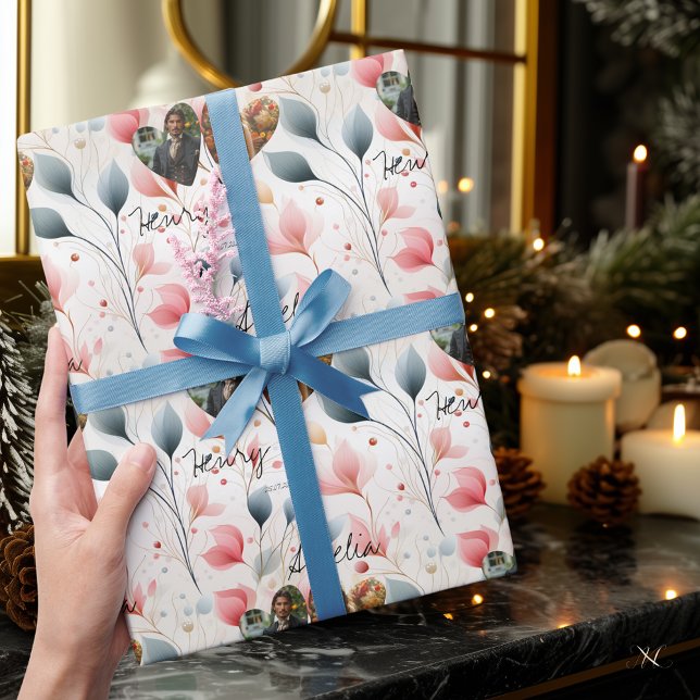 Personlig blomsterprakt med foton och namn presentpapper (Skapare uppladdad)