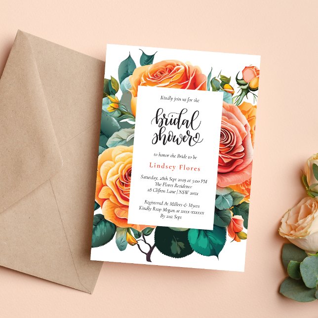 Personlig blomsterros grönska bröllopsdusch inbjudningar (Personalized floral rose greenery invitation adds a fresh, romantic bridal shower touch)