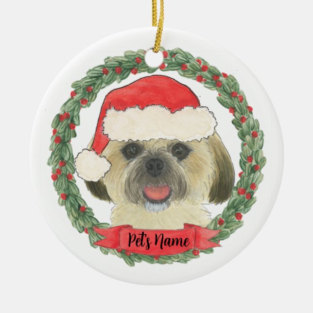 Personlig Blonde Golden Tan Shih Tzu Julgransprydnad Keramik (Framsidan)