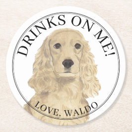 Personlig Blonde Tan Cocker Spanska Hund Bröllop Underlägg Papper Rund