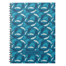 Personlig Blue and Ivory Trout, Fish Patterned Anteckningsbok