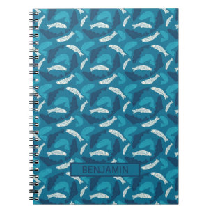 Personlig Blue and Ivory Trout, Fish Patterned Anteckningsbok