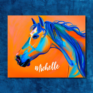 Personlig Blue and Orange Abstrakt Horse Art Poster