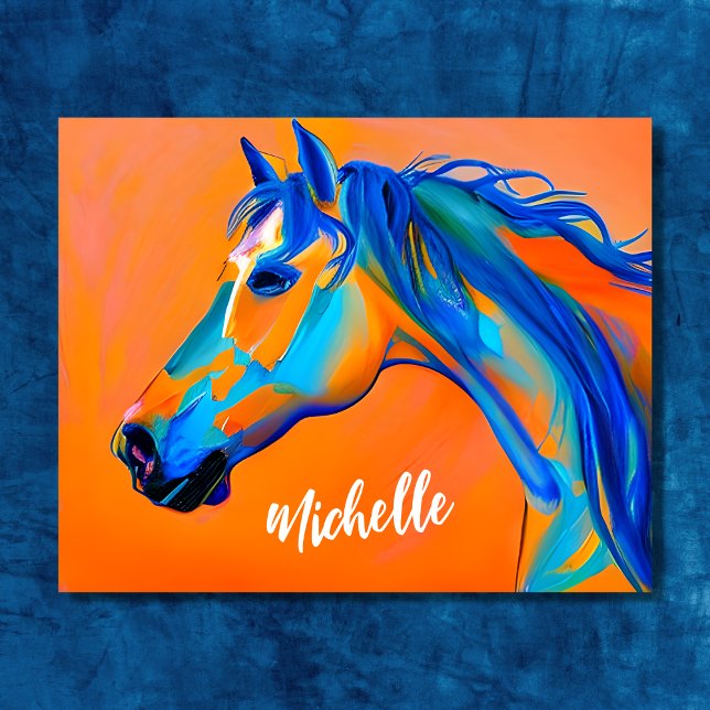 Personlig Blue and Orange Abstrakt Horse Art Poster (Personalized Blue and Orange Abstract Horse Art Poster)