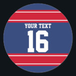 Personlig Blue and Red Sports Rand Runt Klistermärke<br><div class="desc">Underbart för New York fläkt i ditt liv. Blått,  rött och vitt rand med anpassadet namn och nummer. Färgen som vi har valt för den här klisterlistan kommer att matcha dina favoritlag färg. Vi kan bara inte nämna dem här. Perfekt för fläkt inom fotbollen.</div>