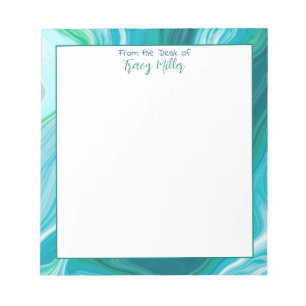 Personlig Blue and Teal Black Marble Anteckningsblock