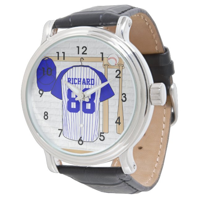 Personlig Blue and White Baseball Jersey Armbandsur (Vinklad)